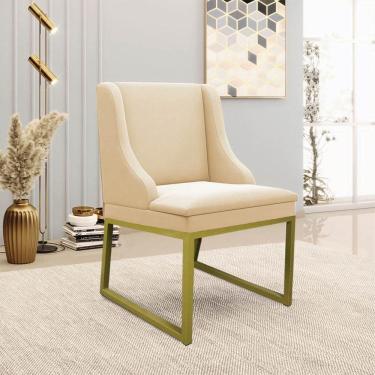 Imagem de Cadeira Sala De Jantar Industrial Dourado Liz Suede D03 - D`rossi Bege