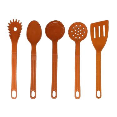 Imagem de Jogo Conjunto De Talheres Nylon Utensílios Laranja 5 Peças