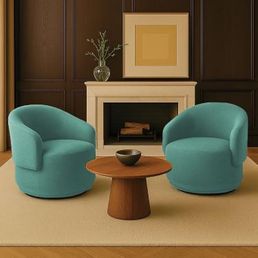 Imagem de Poltrona Decorativa Orgânica Giratória Kit 2 Névoa Bouclê E03 - D'rossi Cor Azul Turquesa