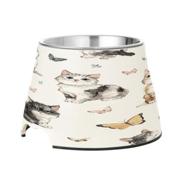 Imagem de Blueangle Tigelas elevadas para cães com aço inoxidável - Prato antiderrapante de 2,3 xícaras para animais de estimação de alta capacidade para saúde da coluna vertebral e design de gatos fofos (415)