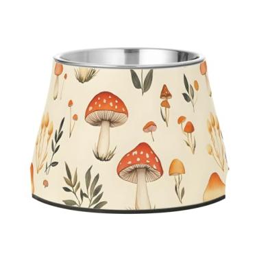 Imagem de SEHANY Tigelas para cães de ervas e cogumelos antiderrapante de aço inoxidável com fundo de borracha para evitar tombamento, tigelas elevadas para comida e água quadriculadas para cães e gatos