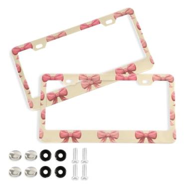 Imagem de SEHANY Lindas molduras de placa de licença de arco rosa, capas de moldura de alumínio à prova de ferrugem com orifícios elípticos e parafusos, serve para acessórios de carro de tamanho padrão de