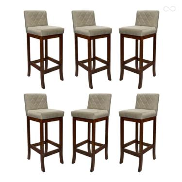 Imagem de Kit 6 Banquetas Média de Madeira Maciça Tóquio com Encosto Matelassê Suede Bege CCS