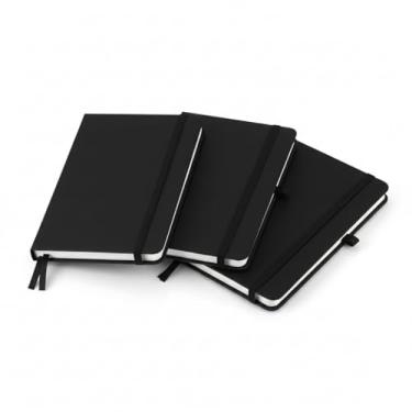 Imagem de Caderno de anotações com elástico no tamanho A6 suporte para caneta, capa dura em material sintético, miolo 80 folhas pautadas cor bege. Caderno A6 Capa em PU (14x9cm) (3, Preto)