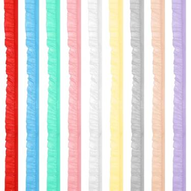 Imagem de 9 peças de acabamento de renda com babados elásticos, acabamento plissado com babados para costura de renda de organza, 100 x 1,5 cm de largura e borda estreita com babados para decoração de roupas