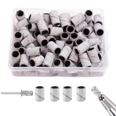 Imagem de 100 peças de anéis de lixamento de broca de unha – 240 faixas de lixa de grão fino para ferramentas de pedicure para unhas de acrílico para unhas de pés, gel de manicure, kit essencial de cuidados com