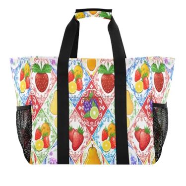 Imagem de Wassud Sacolas de compras reutilizáveis de frutas coloridas grande bolsa organizadora de lona impermeável para praia, piquenique, lavanderia, viagem