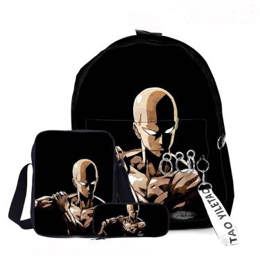 Imagem de Conjunto de mochilas escolares One Punch Man Saitama, 3 peças para crianças