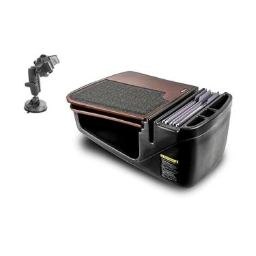 Imagem de AutoExec Mesa de carro GripMaster para sua estação de trabalho de veículos e escritório móvel, mogno com suporte de sucção para telefone