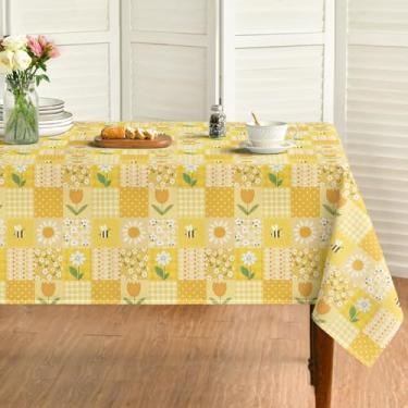 Imagem de Horaldaily Toalha de mesa retangular de 152 x 264 cm, estampa de bolinhas, xadrez, margarida, tulipas amarelas, lavável, sazonal, para decoração de festa, piquenique, jantar