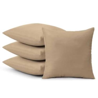 Imagem de Kit 4 Almofadas Cheias de Cores Sólidas 45x45cm – Macias e Duráveis, Ideal para Sala, Sofá e Quarto, Decoração Interior Versátil com Capas Resistentes (PALHA LISO)