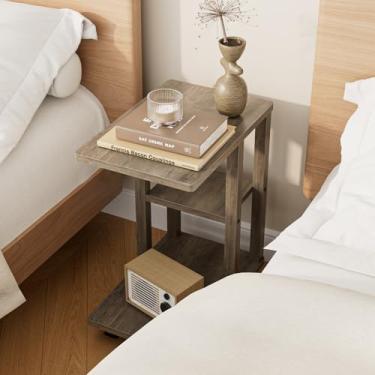 Imagem de Masupu Mesa lateral de sofá em forma de C, mesa de canto pequena com prateleira de armazenamento, mesa de cabeceira com rodas, bandeja de TV de madeira para sofá, sala de estar, quarto, banheiro