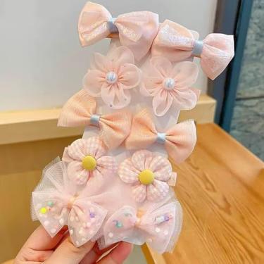 Imagem de 10 grampos de cabelo com laço, grampo de cabelo de flor de tecido, clipe de franja para menina, acessório de cabelo sem danificar o cabelo