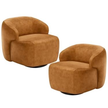 Imagem de Kit 02 Poltronas Decorativas Giratória Orgânica Sala Living Barolo L06 Couríssimo Whisky - Lyam Decor