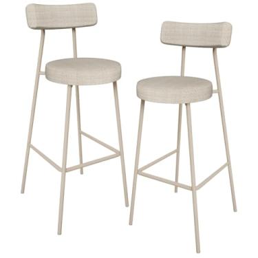 Imagem de Kit 02 Banquetas Alta Bar Cozinha Sala de Jantar Aço Milão Arena L02 Linho Palha - Lyam Decor