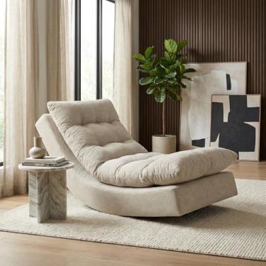 Imagem de Poltrona Com Leve Balanço Bouclé Premium De Luxo Balance Para Sala Quarto Conforto Relaxante (Bege)