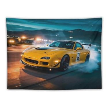 Imagem de HouLaiZhe JDM Tapeçaria de carro Jdm Car Rx7 Late Night Drift Sports Cool Wall Hanging Quarto Decoração de casa Tapeçarias Estética Piquenique Decoração de Parede Arte de Parede para Dormitório Sala