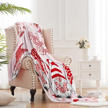 Imagem de Newsely Cobertor de Dia dos Namorados, 127 x 152 cm Gnomos Bonito Vermelho Rosa Amor Coração Casal Romântico Doce Cobertor de Flanela Decoração de Casa Super Macio Quente Aconchegante para Cama Sofá