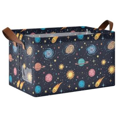 Imagem de Cesta de brinquedo grande para cães com alças, 43 x 29 x 25 cm, caixas de armazenamento de planetas coloridos, organizador de armário com 2 unidades