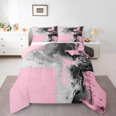 Imagem de Feelyou Conjunto de edredom infantil abstrato, moderno, arte abstrata, conjunto de cama de luxo para quarto de crianças, meninos, meninas, decoração geométrica, rosa, cinza, microfibra, ultramacia