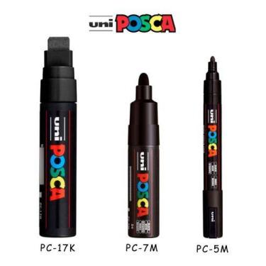 Imagem de Kit 3 Canetas Posca PC5M,PC7M,PC17K Preta - UNI