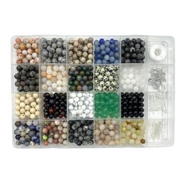 Imagem de PUNAOSHI 800 peças de contas de pedra natural de 6 mm com furos de contas de 1 mm de diâmetro, kit faça você mesmo criar pulseiras, colares e brincos de amizade, para joias (6 mm, 20 cores, 01