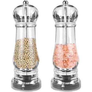 Imagem de Kit 2 Moedores de Pimenta e Sal em Acrílico Transparente com Mecanismo Cerâmico Ajustável, 16 cm de Altura
