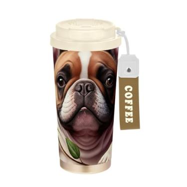 Imagem de TSENQUE Copo de café de viagem com estampa de buldogue francês rosa, 473 ml com canudo e tampa, canecas de café de parede dupla isoladas a vácuo com revestimento cerâmico para escritório, escola