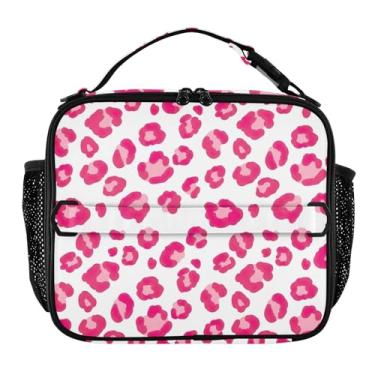Imagem de Joisal Lancheira branca de leopardo rosa para mulheres, meninas, lancheira com alça de ombro, lancheira masculina e infantil, para trabalho, escola, bolsa térmica com flores fofas
