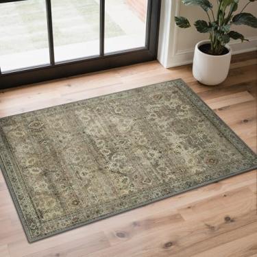 Imagem de GENIMO Tapetes de área de 5 x 7 cm para sala de estar, laváveis na máquina, tapetes vintage antiderrapantes, tapete leve com estampa de chenille para quarto, sala de jantar, escritório em casa, cáqui