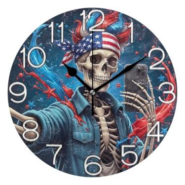 Imagem de GAIGEO Relógio de parede analógico decorativo operado por bateria relógio de cozinha rústico, sala de estar, decoração de parede moderna, número de relógio branco com Kedu, 25 cm, ponteiros dourados