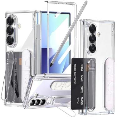 Imagem de YQODSZ Capa para Samsung Galaxy Z Fold 7 com alça de dedo com compartimento para cartão, [compartimento para caneta S e caneta] [suporte] [protetor de tela] Capa protetora de proteção de dobradiça de