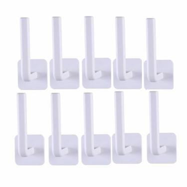 Imagem de LNQKJXIIA Boutiques US 10 peças de suporte de plástico para copos de café, ganchos adesivos sem broca, organizador de cozinha e banheiro para escorredor de pratos