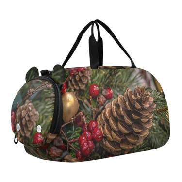 Imagem de Bolsa esportiva de Natal para meninas Highland Cow, bolsa de viagem para fim de semana, compartimento para sapatos noturnos, bolsa esportiva para meninos, Evergreens de Natal, Clássico