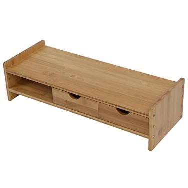 Imagem de Acouto Eleve o Seu Com Nosso Suporte de Elevação para Monitor de Mesa de Bambu Com Gavetas - Acessório Ergonômico para Prateleira para Laptop - Suporte para Monitor de Altura Elegante e Funcional Postura Melhorada (Bomba dupla simples)