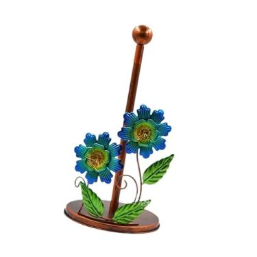 Imagem de Fenteer Suporte de papel toalha de, suporte vertical para guardanapos, organizador, de ferro para papel em rolo para cozinha, Azul