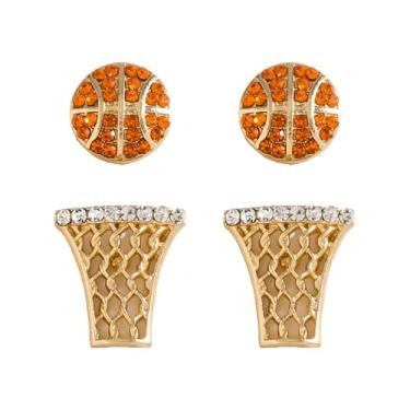 Imagem de coadipress 4 peças de brincos esportivos de strass para mulheres brilhantes de beisebol, futebol, basquete, esporte, brinco, dia de jogo, joias para fãs de esportes, Small, Metal Strass Cristal, Sem
