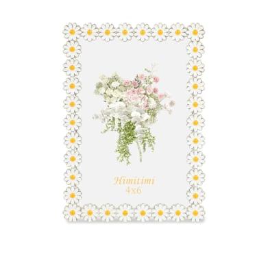 Imagem de Himitimi Porta-retrato de flores, 10 x 15 cm, linda margarida, ornamentado, moldura de metal com frente de vidro para decoração de casa, suporte de parede e exibição de mesa