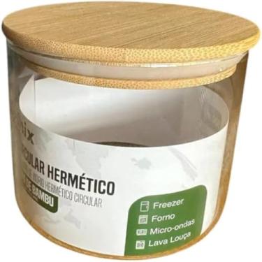 Imagem de Pote de Vidro Hermético com Tampa de Bambu, 500ml, Circular, Borossilicato, 10cm Diâmetro x 8,5cm Altura, Multiuso