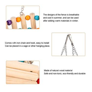 Imagem de Acouto Listagem Rede de Chinchila de Madeira - Hamsters de Brinquedo Pendurados, Papagaios, Esquilos e Pequenos Animais de Estimação Com Contas Coloridas, Design Respirável, Brinquedo de Mastigar