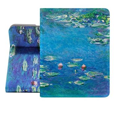 Imagem de Berkin Arts Compatível com iPad Mini 6ª geração (8,3 polegadas) 2021 A2568/A2569 capa fólio capa de couro premium cloisonnism flores azul-petróleo (Monet Water Lilies)
