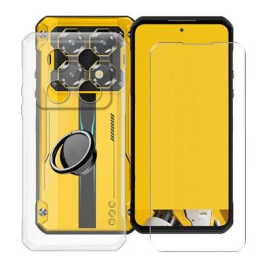 Imagem de YQINHHME Capa transparente para Oukitel WP60 5G (18.3 cm) com 1 x vidro temperado + suporte de anel de metal para celular 360°, capa fina de silicone macio de grau militar TPU à prova de choque para