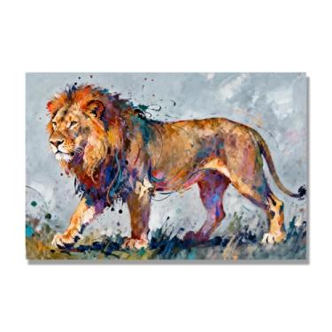 Imagem de NHLDZYH Respingo de tinta leão pintura em tela abstrata arte animal mural vívido chama a atenção para sala de estar decoração de casa moderna. A53. 80 x 120 cm. Apenas tela