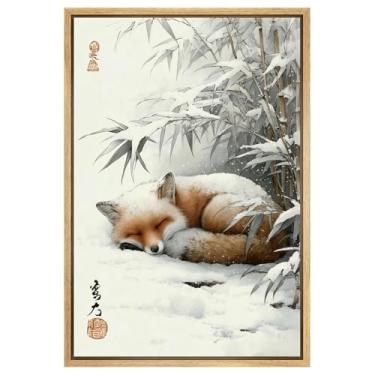 Imagem de Imagem de raposa na neve pintura animal de inverno pintura vintage raposa imagem rústica raposas fofas arte de parede animal e natureza impressão animal dormir arte de raposas de Natal impressão sala