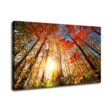 Imagem de VVJSZHJ Arte de floresta grande pintura de árvores de outono para sala de estar quarto decoração de escritório doméstico arte de parede paisagem contemporânea (árvore, 61 x 91 cm, tela embrulhada)