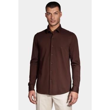 Imagem de Camisa Aramis Manga Longa Slim Piquet Marrom-Masculino