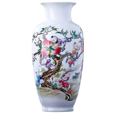Imagem de MTME Estatuetas de porcelana, vaso de flores decorativo Jingdezhen, Blessings Sr, presentes de casamento, decoração de casa com escultura estética (pêssego e bebês)