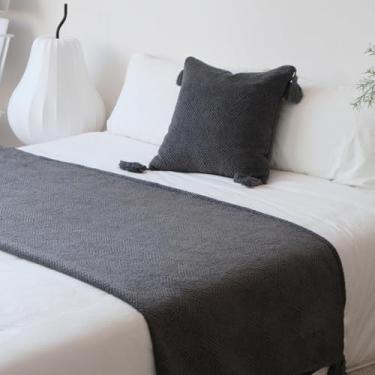 Imagem de HSTANGKY Lenço de cama de hotel moderno confortável toalha de cama com borla colcha jacquard de luxo decoração sem desbotamento proteção de cama para solteiro queen king tamanho preto ||70 x 250 cm