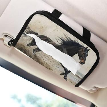 Imagem de SEHANY Suporte de lenços de carro Majestic Horse, caixa de lenços para carro, viseira solar, porta-guardanapos retangular, dispensador de máscara de carro, caixa de lenços de papel para automóveis