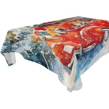 Imagem de Blueangle Toalha de mesa vermelha vintage para carro – Toalha de mesa quadrada de poliéster impermeável e resistente a manchas para ambientes internos e externos, 152 x 152 cm (732)